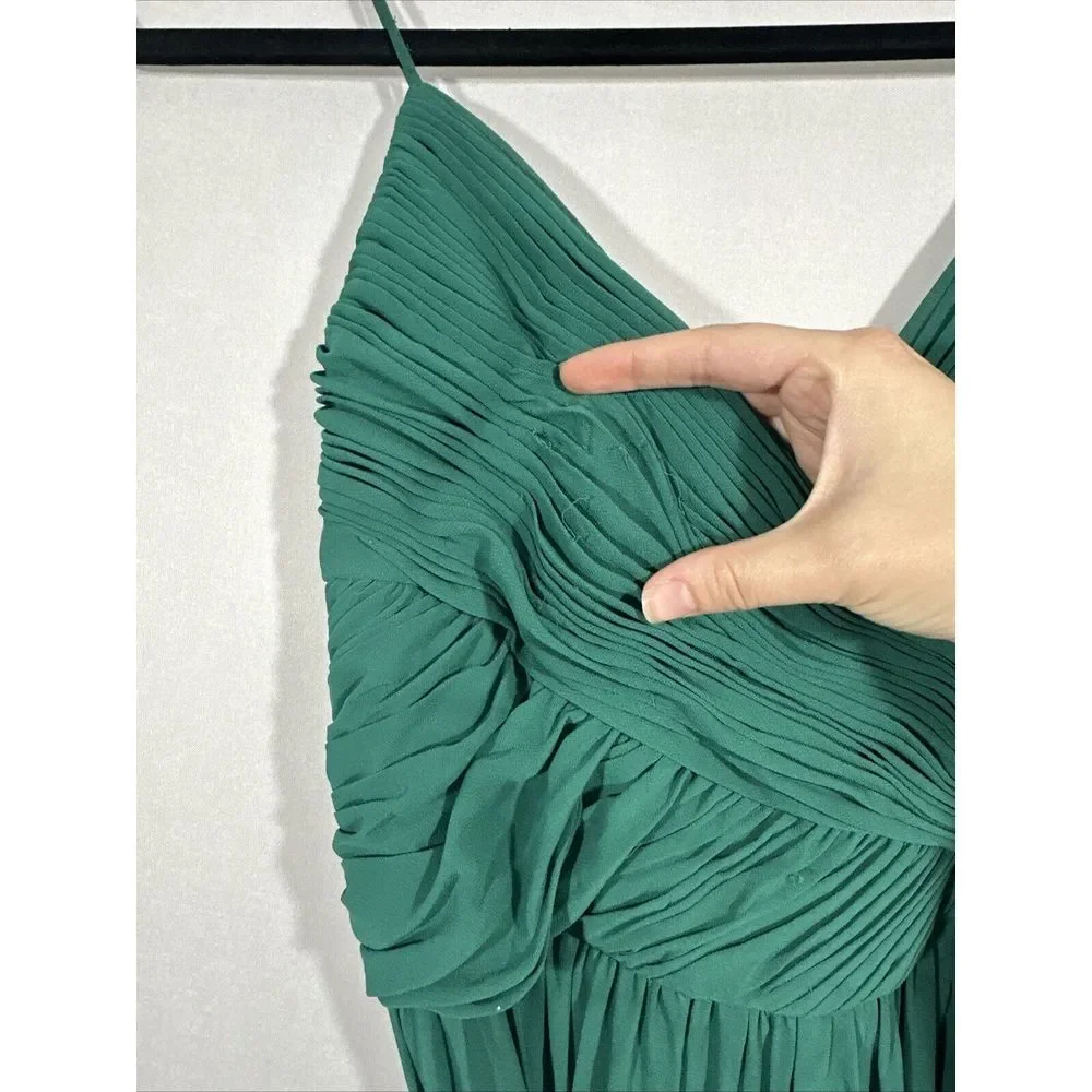 NWD IEENA Mac Duggal [ XS‎ ] 2651 Ruched Sleeveless Tie Jumpsuit Emerald Green